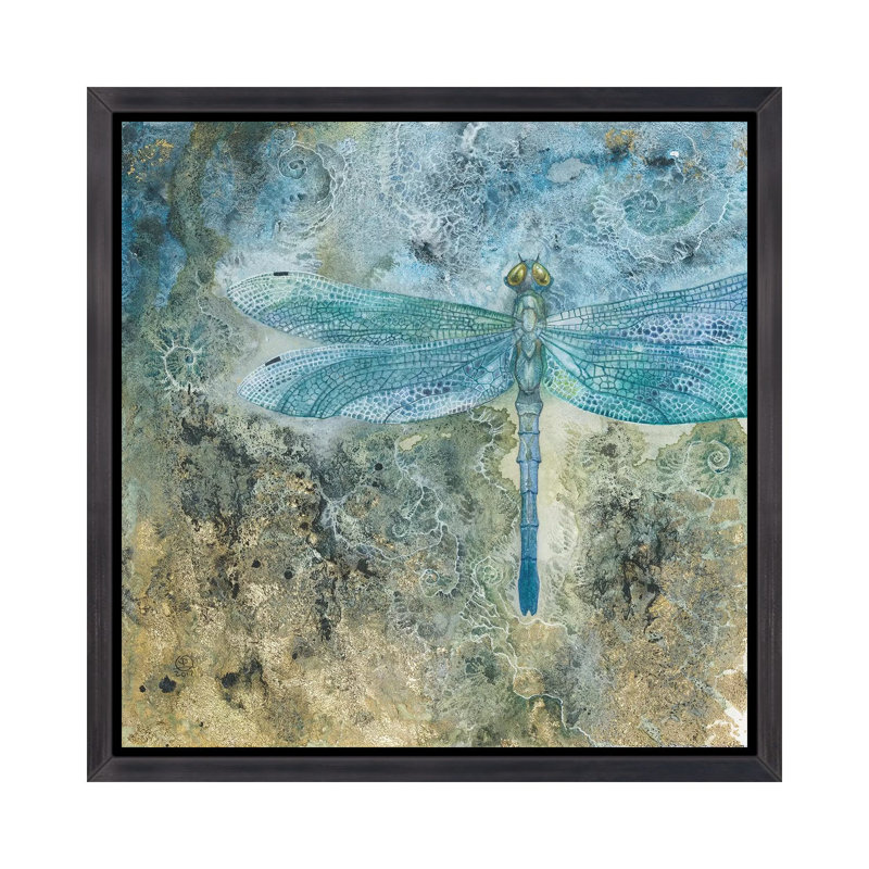 Dragonfly I par Stephanie Law - reproduction d'art, H 18 po x l 18 po x 1,5 po, Toile avec cadre noir patiné