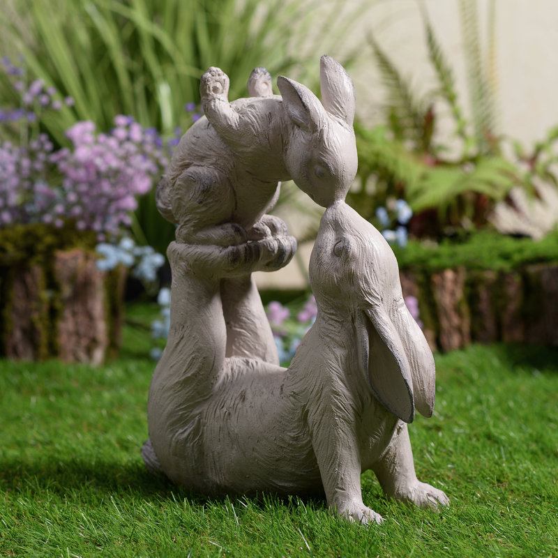 Statue de jardin maman et bébé lapins