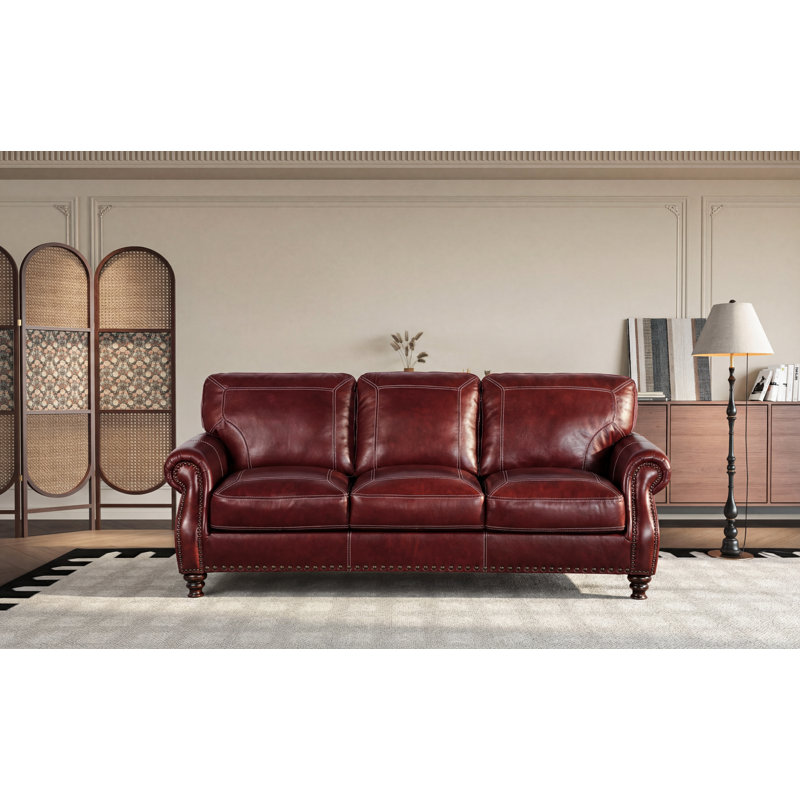 Ellard Genuine Leather Rolled Arm Sofa, Salsa