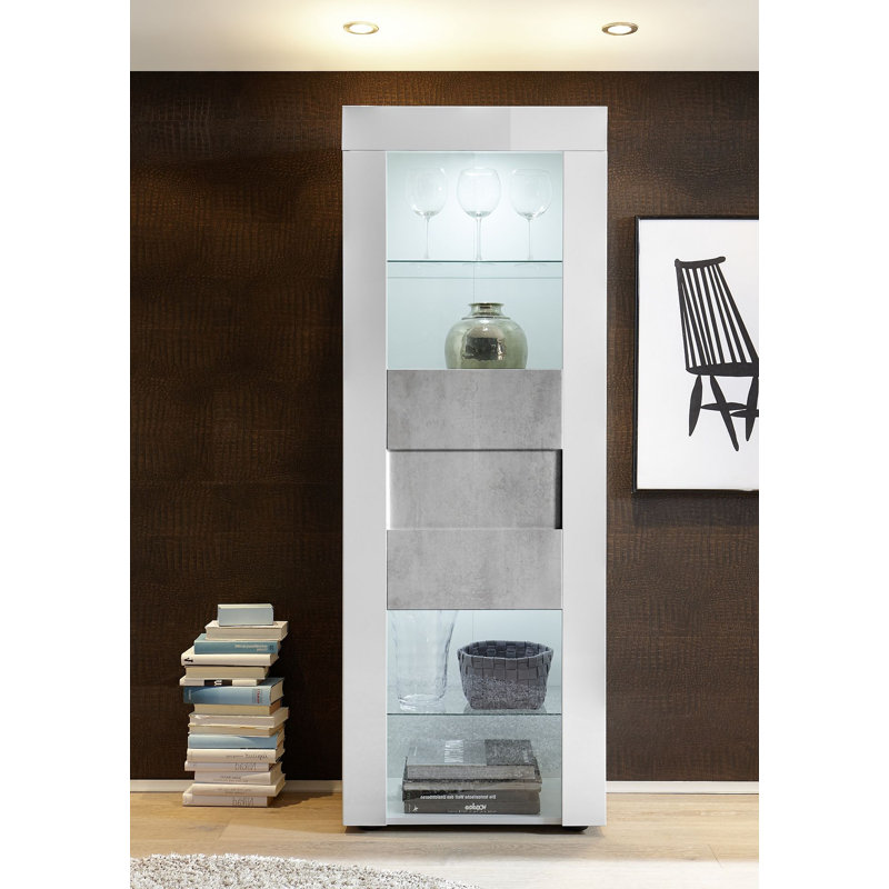 Raheel Display Cabinet, White Gloss/Concrete Grey