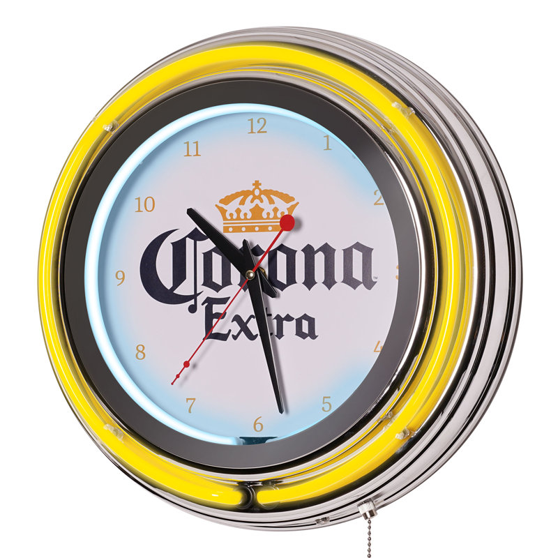 Corona Retro Round Neon Wall Clock with Pull Chain