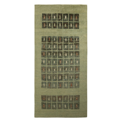 Rug & Kilim’S Art Deco Rug In Green High-Low Geometric Pattern