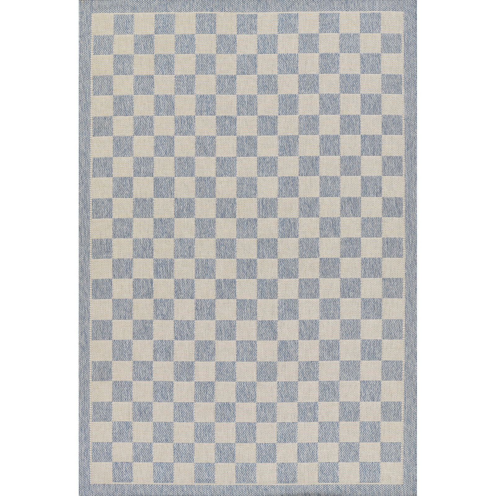 Saybrook Check Gray Indoor Outdoor Rug, Blue, Rectangle 9' x 12'