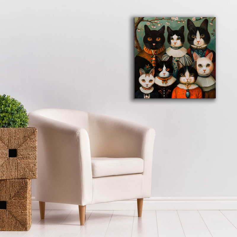  «Cat Familia In Ornate Attire» par Doron David, art mural sur toile, 26 po x 26 po, H 26 po x l 26 po