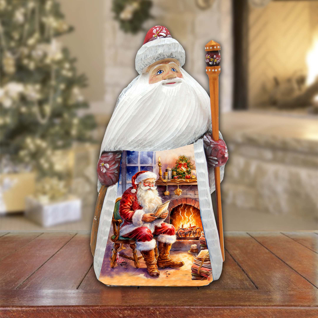 Santa At Fireplace Santa Wood Carved Figurine By G. Debrekht The Holiday Aisle®