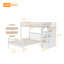 Lit mezzanine simple au-dessus de double avec escalier de rangement, lit superposé en bois de pin massif avec échelle réversible et garde-corps blancs
