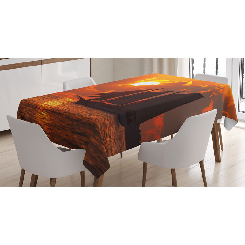 Ambesonne Sailboat Tablecloth, Boat Sailing In Front Of Sunset In Key West Floridsundown Tropical, Rectangular Table Cover For Dining Room Kitchen Decor, 52" X 70", Orange Dark Orange