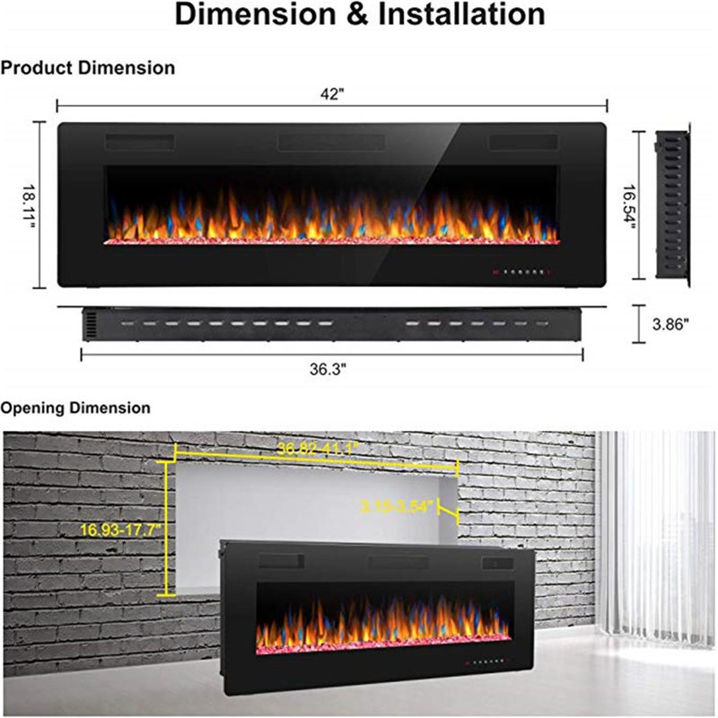 Braegger Recessed & Wall Mounted Electric Fireplace, Remote Control w/ Timer, Adjustable Flame Color & Speed