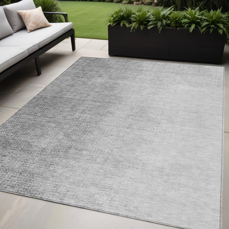 Tapis extérieur lavable abstrait gris et argent 5 pi x 8 pi