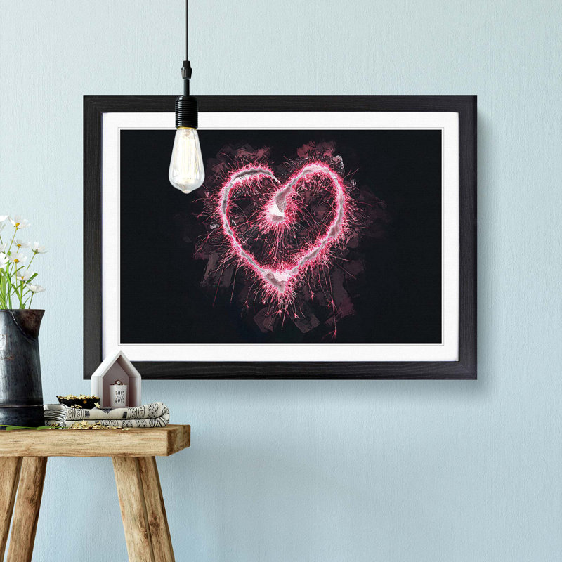Spark of Love in Pink in Abstract - Picture Frame Graphic Art Print, 27cm H x 36cm W x 2cm D, Black Framed