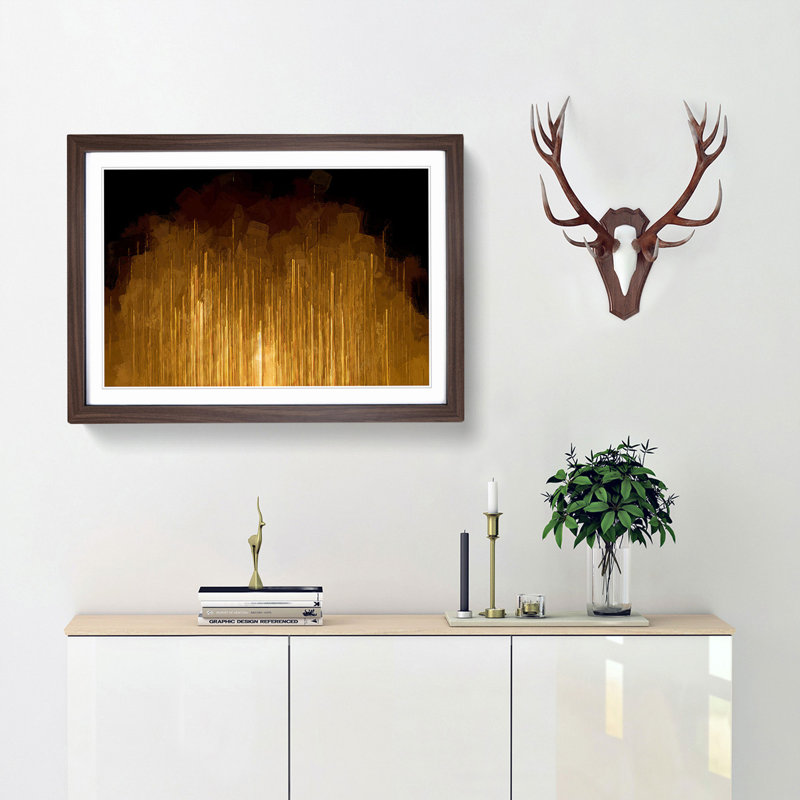 Golden Rise in Abstract - Picture Frame Painting Print, 48cm H x 65cm W x 2cm D, Walnut Framed