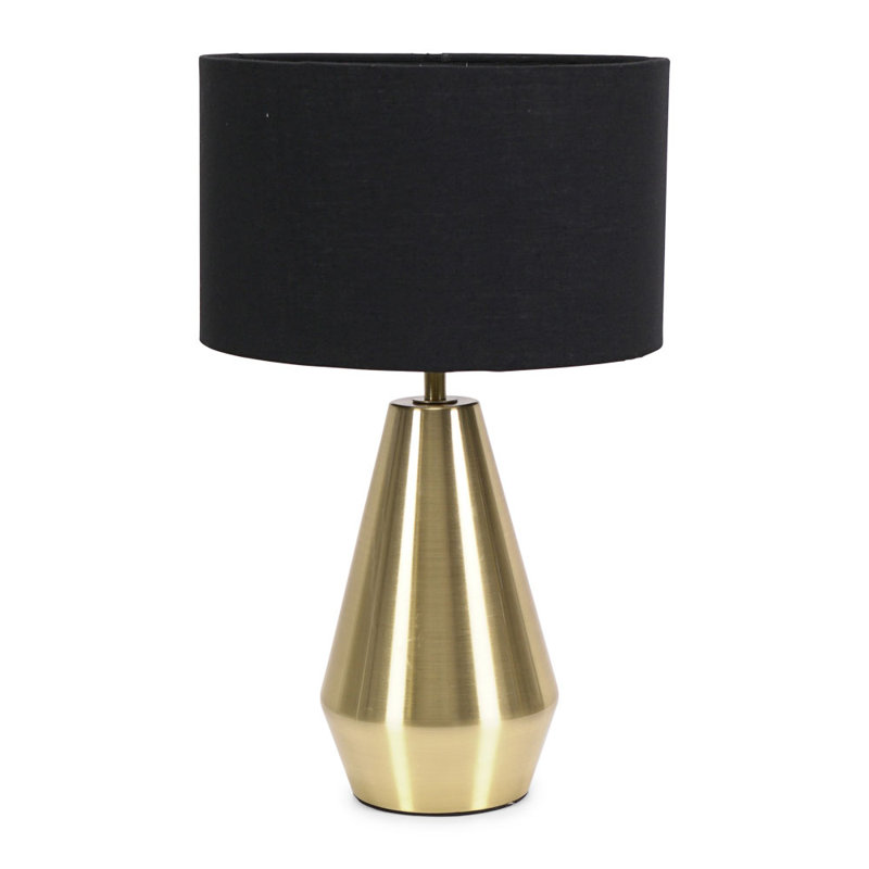 Jax Metal Dimmable Touch Table Lamp with Fabric Drum Shade with LED Bulb, Gold, Black