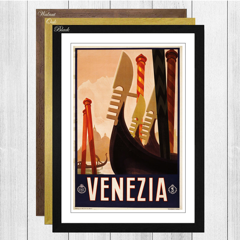 Vintage Travel Venice Venezia Framed Vintage Advertisement - Framed Print, Walnut