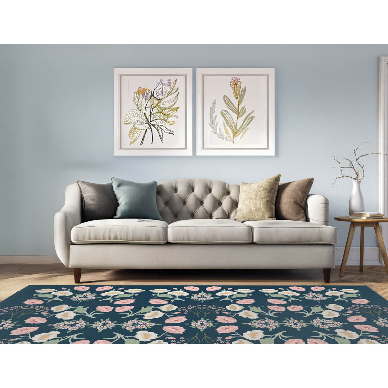 Tapis d'intérieur antidérapant May fleurs, Rectangulaire 2 pi x 3 pi