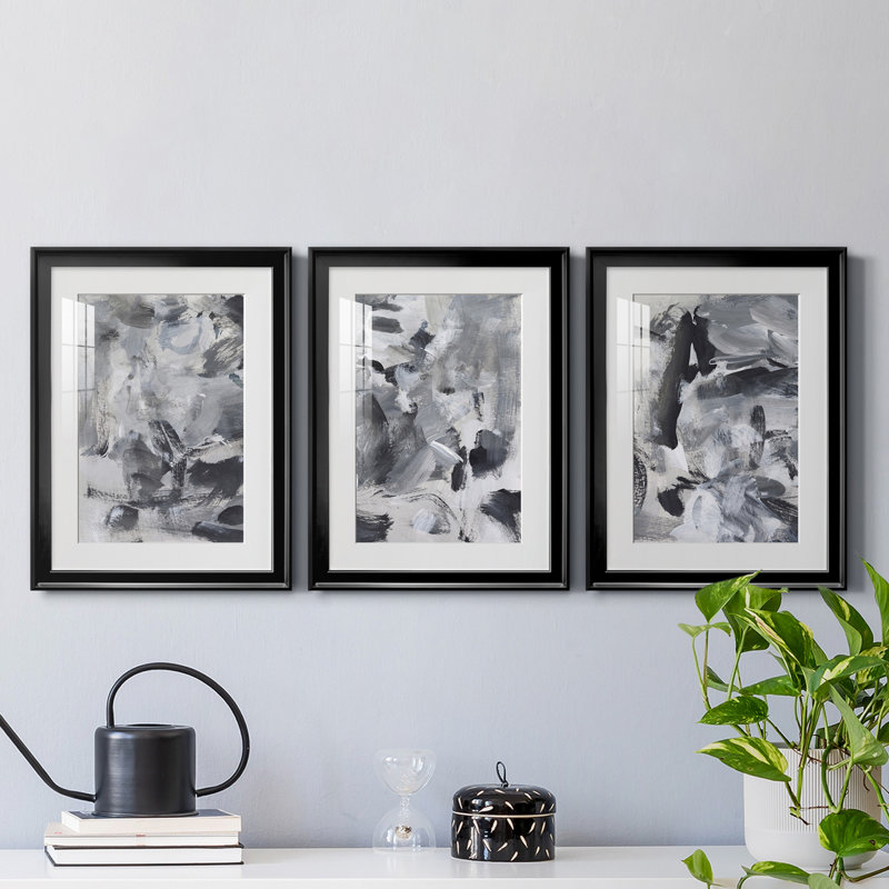 «Black and White Mix I», ensemble de 3 cadres photo, H 30,5 po x l 67,5 po x P 1 po, Cadre noir