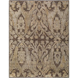 Oklahoma Hand Knotted Wool Damask Area Rug in Brown