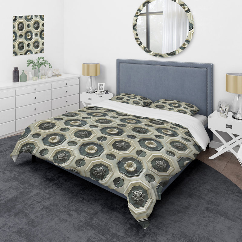 Ensemble de housse de couette moderne à motif octogonal gris et beige, Housse de couette très grand et 2 très grandes t