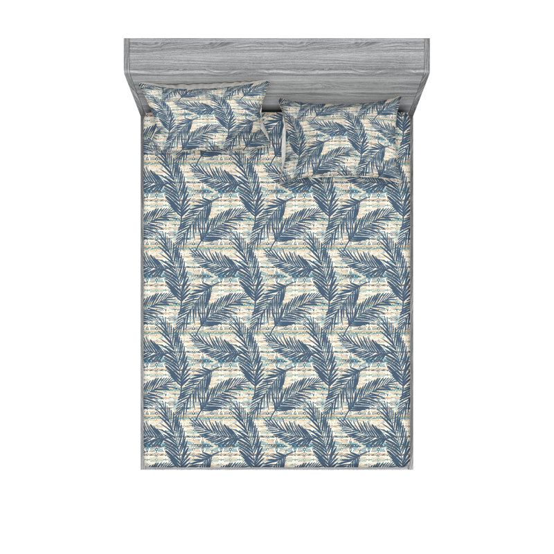 Drap-housse et taies décoratives 3 pièces Ambesonne, Ardoise, bleu, ivoire / floral