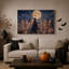 Sept femmes en robes fluides sous la pleine lune - Tableau sur toile pour l'Halloween-1085954230