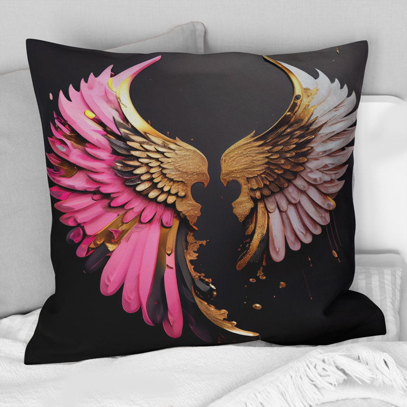 Coussin décoratif rose, doré et noir Angel Wings III - Wings Angel