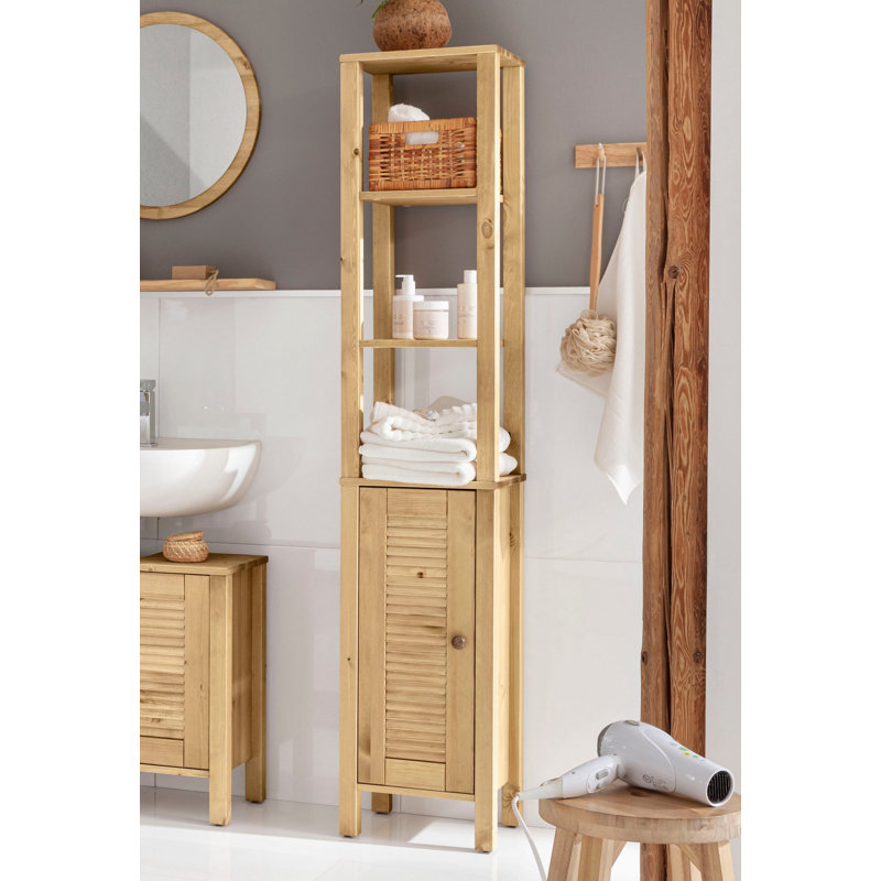 Ayanna Solid Wood Freestanding Tall Bathroom Cabinet, Brown