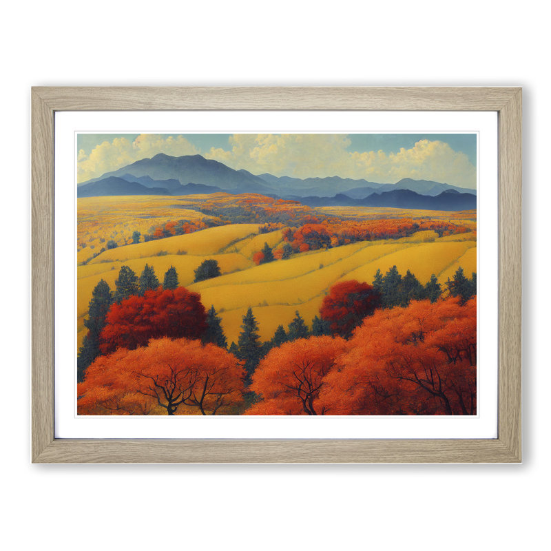Autumn Meadow Landscape Vol.3 - Single Picture Frame Print, 46cm H x 64cm W x 2cm D, Oak Framed