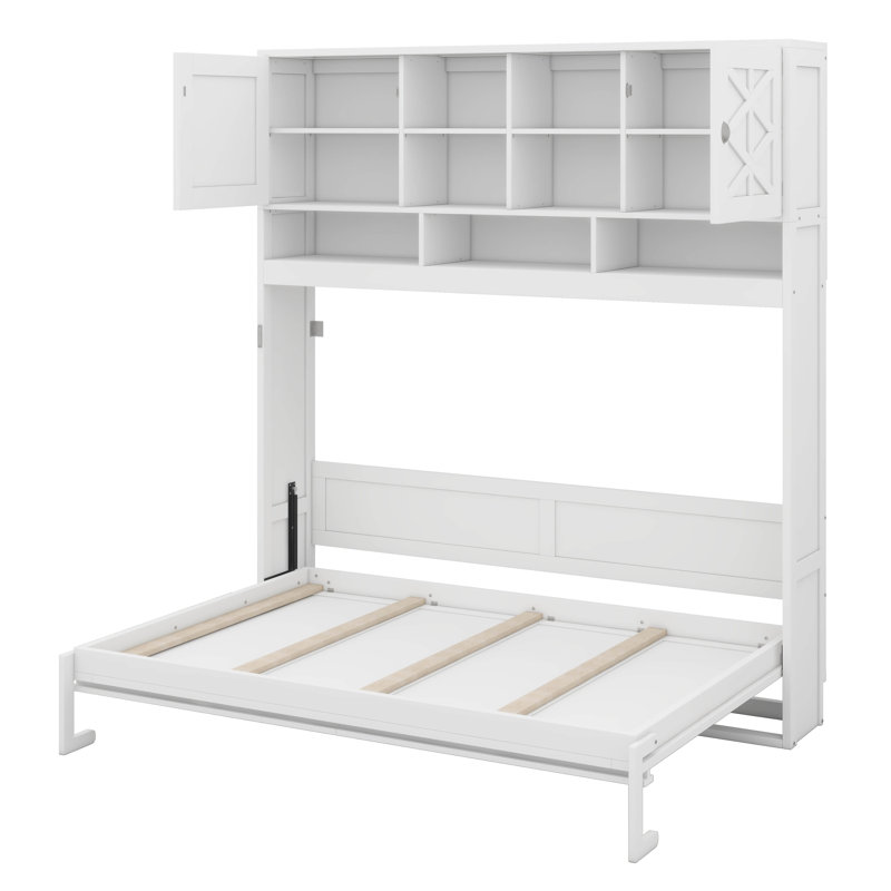 Queen Size Wall Murphy Bed Boasting Spacious Storage And Diamond Patterns