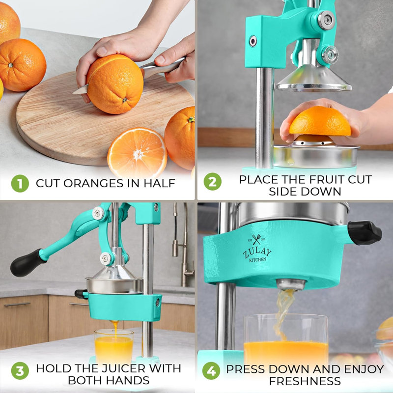 Zulay Kitchen Professional Citrus Juicer - Heavy Duty Manual Orange Juicer And Lime Squeezer Press Stand, Teal