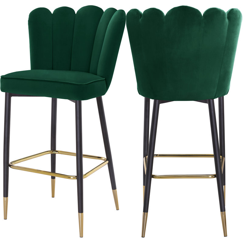 Sonette Upholstered Counter Stool with Metal Frame, Green Velvet