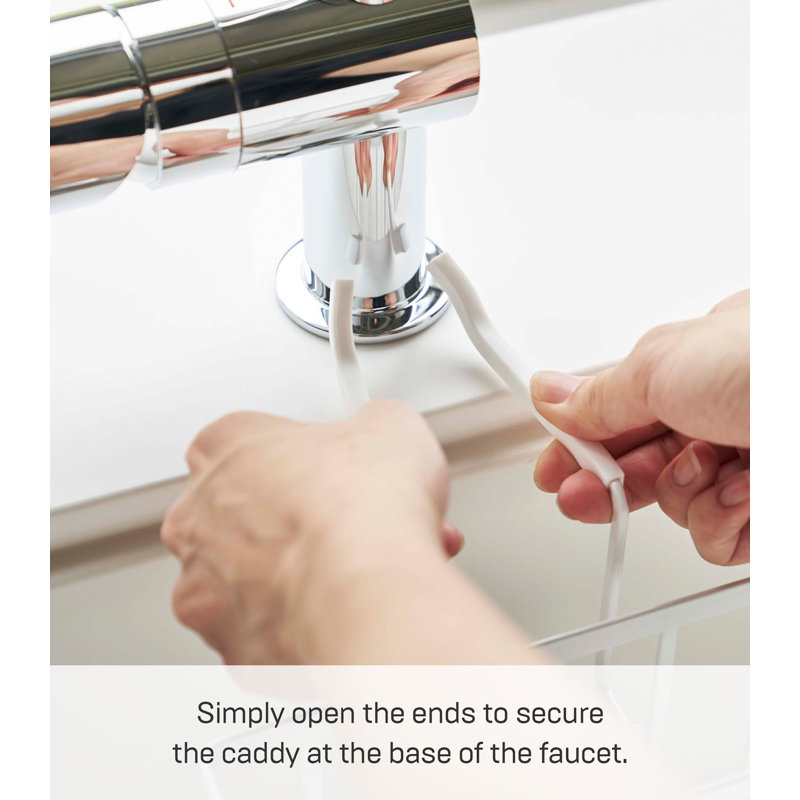 White Steel Faucet-Hanging Kitchen Caddy with Extra Storage