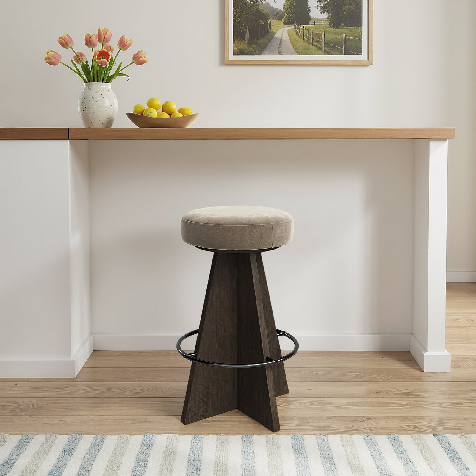 Avari Swivel Upholstered, Counter Stool (27.75" Seat Height), Brown, Gray