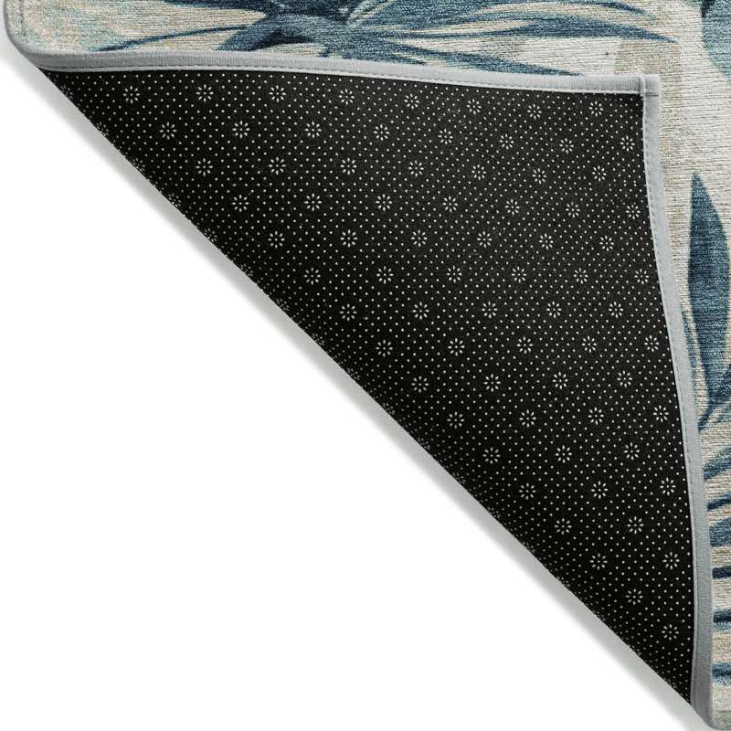 Tapis bleu sarcelle lavable à la machine intérieur / extérieur Xhevrie, Rectangle 1 pi 8 po x 2 pi 6 po