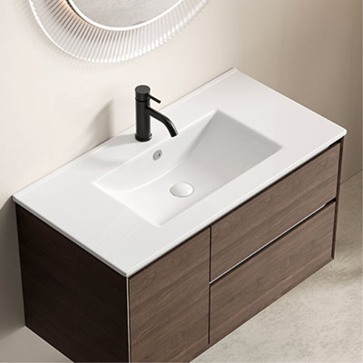 36inch Bathroom Vessel Sink, Ceramic Bathroom Vanity Sink Top without Overflow,  Convenient for Storing Personal Items - Glossy White