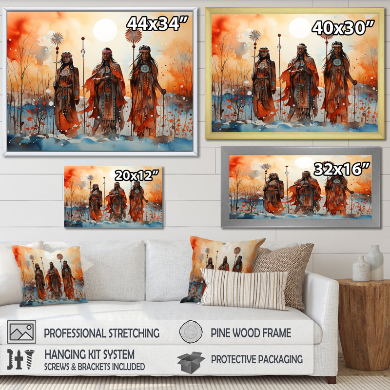 Iroquois Native Expression sur toile, Cadre simple noir, H 30 po x l 40 po x P 1,5 po
