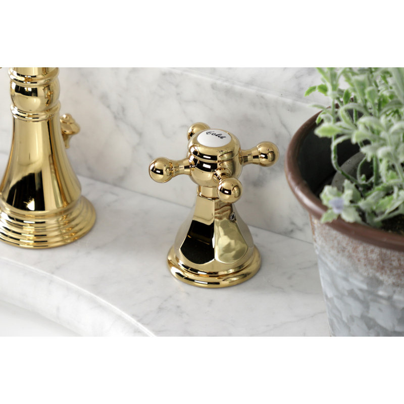 Robinet de salle de bain espacé à deux poignées à 3 poignées avec bonde escamotable Kingston Brass Metropolitan, Laiton poli