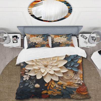 Ensemble de housse de couette Orange Teal Botanical Whirlwind IV - Abstract Botanicals - Polyester microfibre