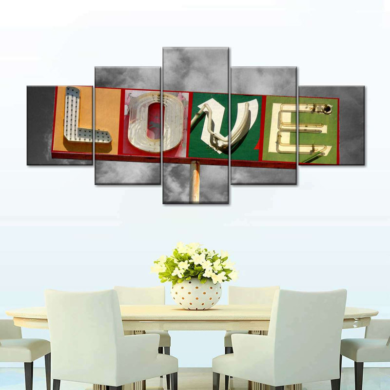"Love Love", impression sur toile 5 pièces, H 24 po x l 55 po x P 1,25 po
