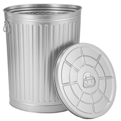 Gardenised Round Galvanized Steel, Trash Can With Lid - Durable Metal Bucket For Backyard, Lawn, Garden And Yard Use - Weather-resistant Garbage Can For Indoor And Outdoor