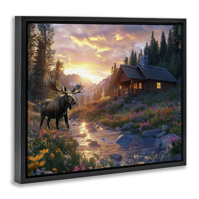 Cadre flottant Cozy Cabin Moose Visitez, conception par Jim Baldwin