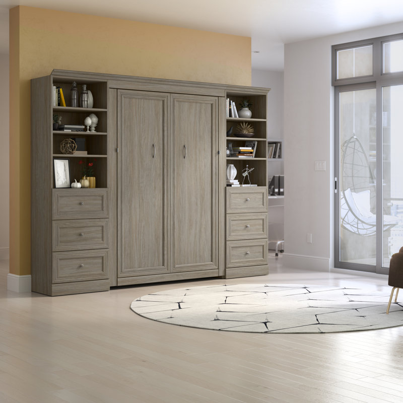Lit escamotable avec rangement bas Alvaretta, Noyer gris