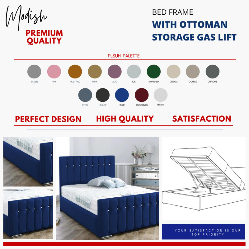 Upholstered Ottoman Storage Bed, Blue, Double (4'6)