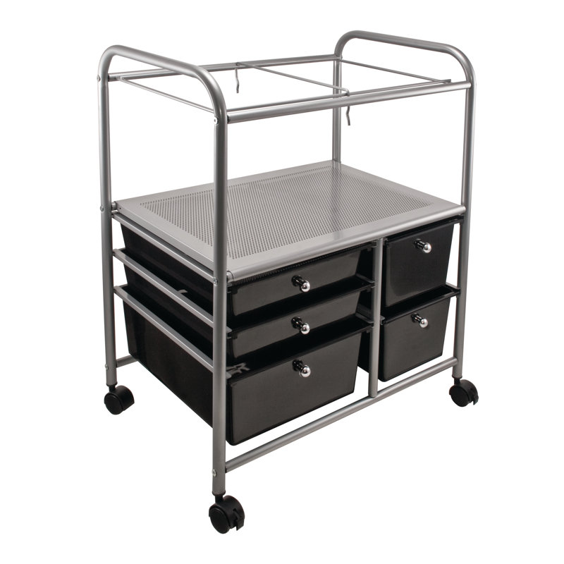 Advantus Black and Chrome Mobile File Cart with Five Drawers