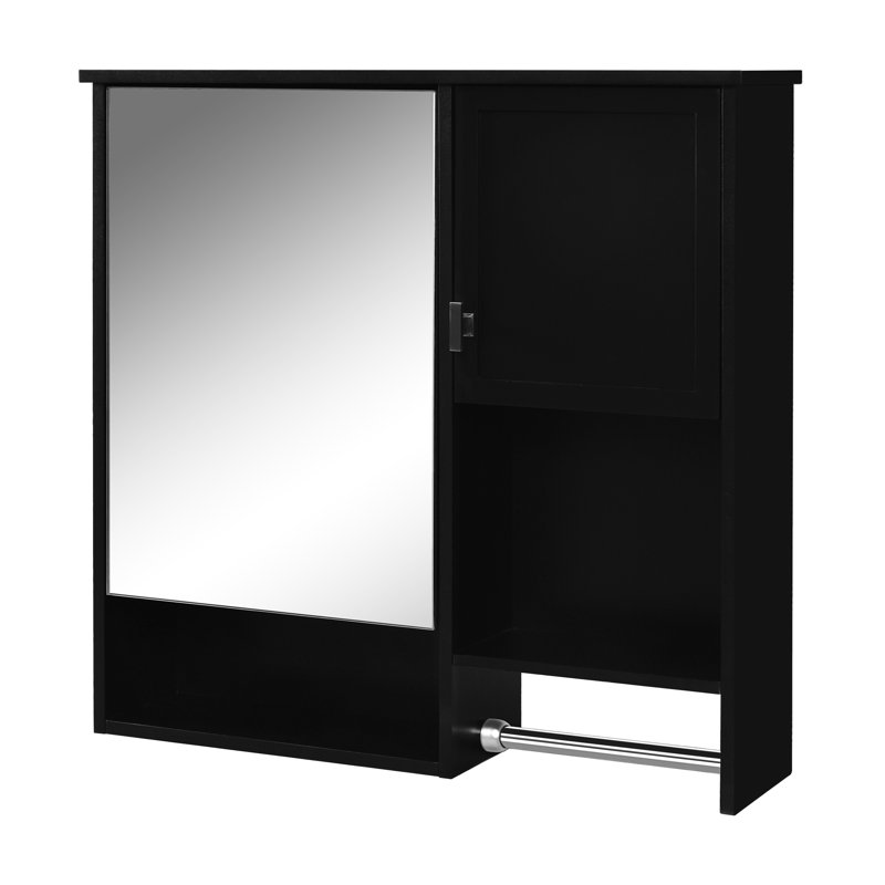 Armoire murale de salle de bain 29 po x 28 po, tablette ajustable, miroir, verre à pharmacie moderne noir, Noir