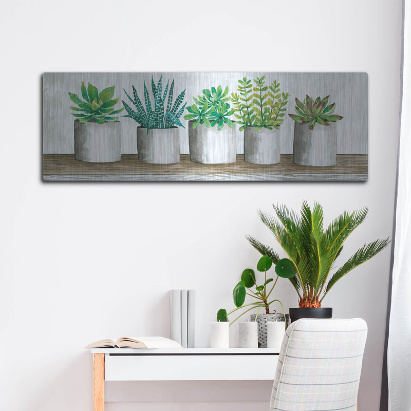 «Succulent Pots» par Cindy Jacobs, art de luxe en métal, «Succulent Pots» par Cindy Jacobs, H 16 po x l 48 po