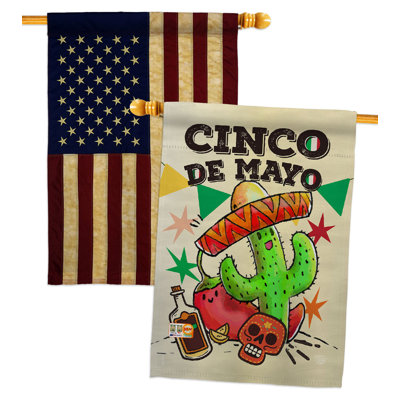 Double Sided 40'' H x 28'' W Polyester Cinco De Mayo House Flag