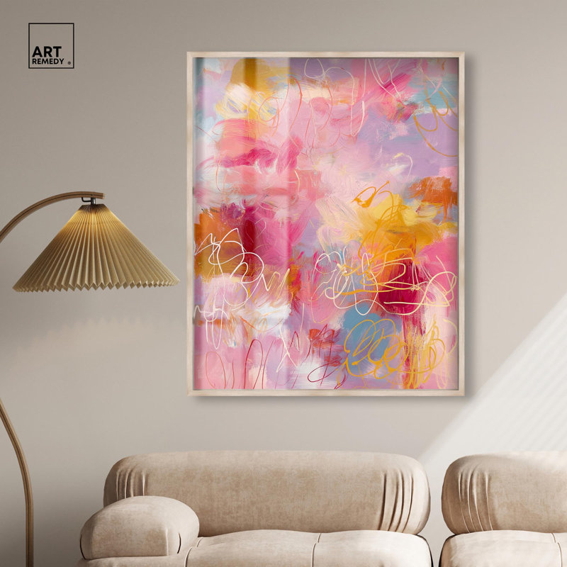 Décoration murale grand format imprimé boîte rose ombrée Impromptu II par Art Remedy, cadre blanc, 24 x 30, H 31 po x l 25 po