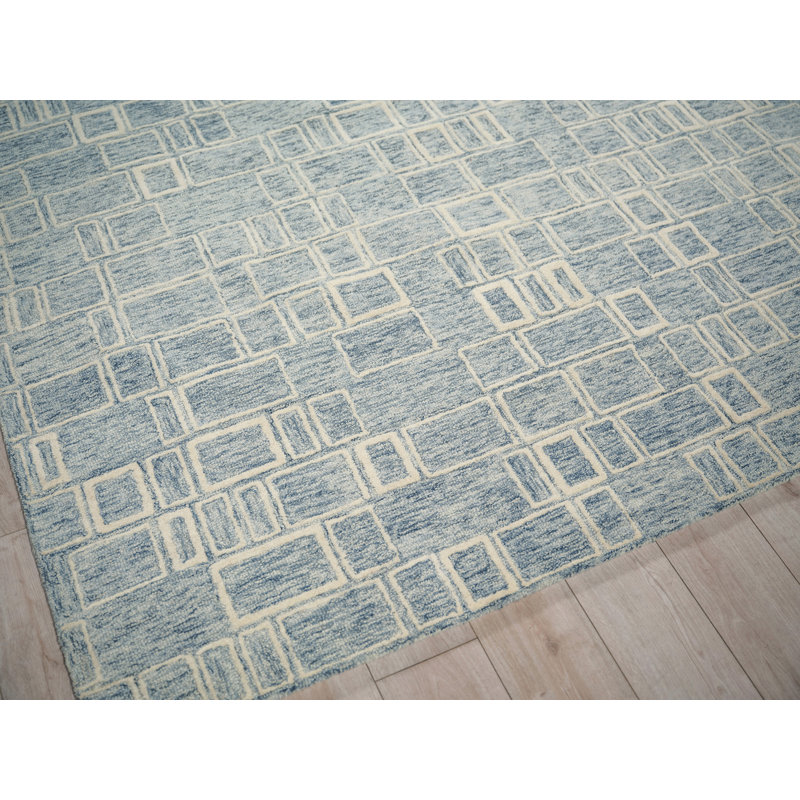 Soho Hand Tufted Wool Abstract Area Rug, Blue/Ivory, Rectangle 14' x 18'