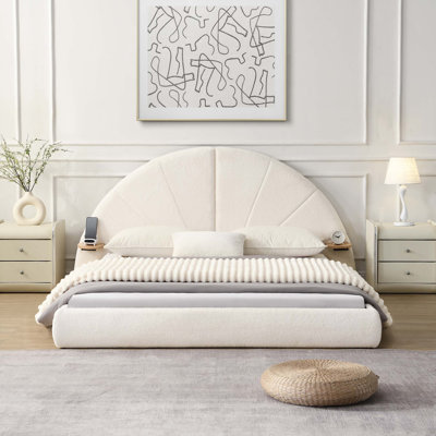 Unique Arched Boucle Bed With Small Table,Queen