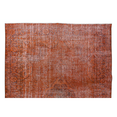 7.4x10.5 Ft Hand-Knotted Turkish Rug Over-Dyed in Orange for Modern Home & Office Decor