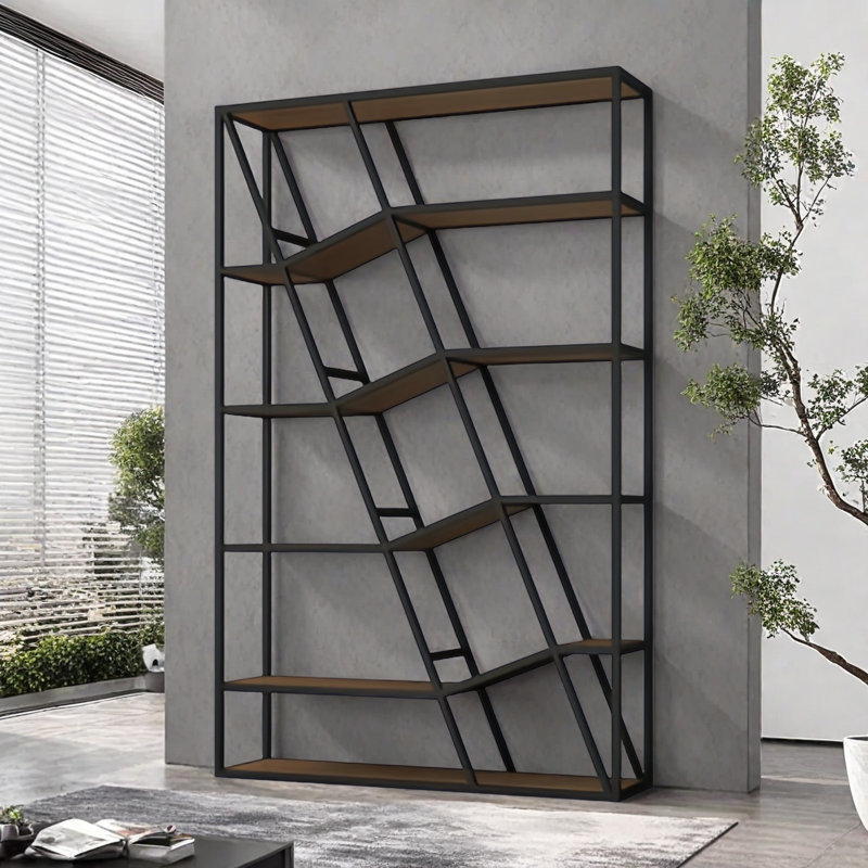 Une bibliothèque rétro et classique, Noir / brun, H 70,8 po x l 55,1 po x P 11,8 po